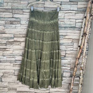 Free People Stuck in a Moment olive green tie dye ruffled maxi skirt S